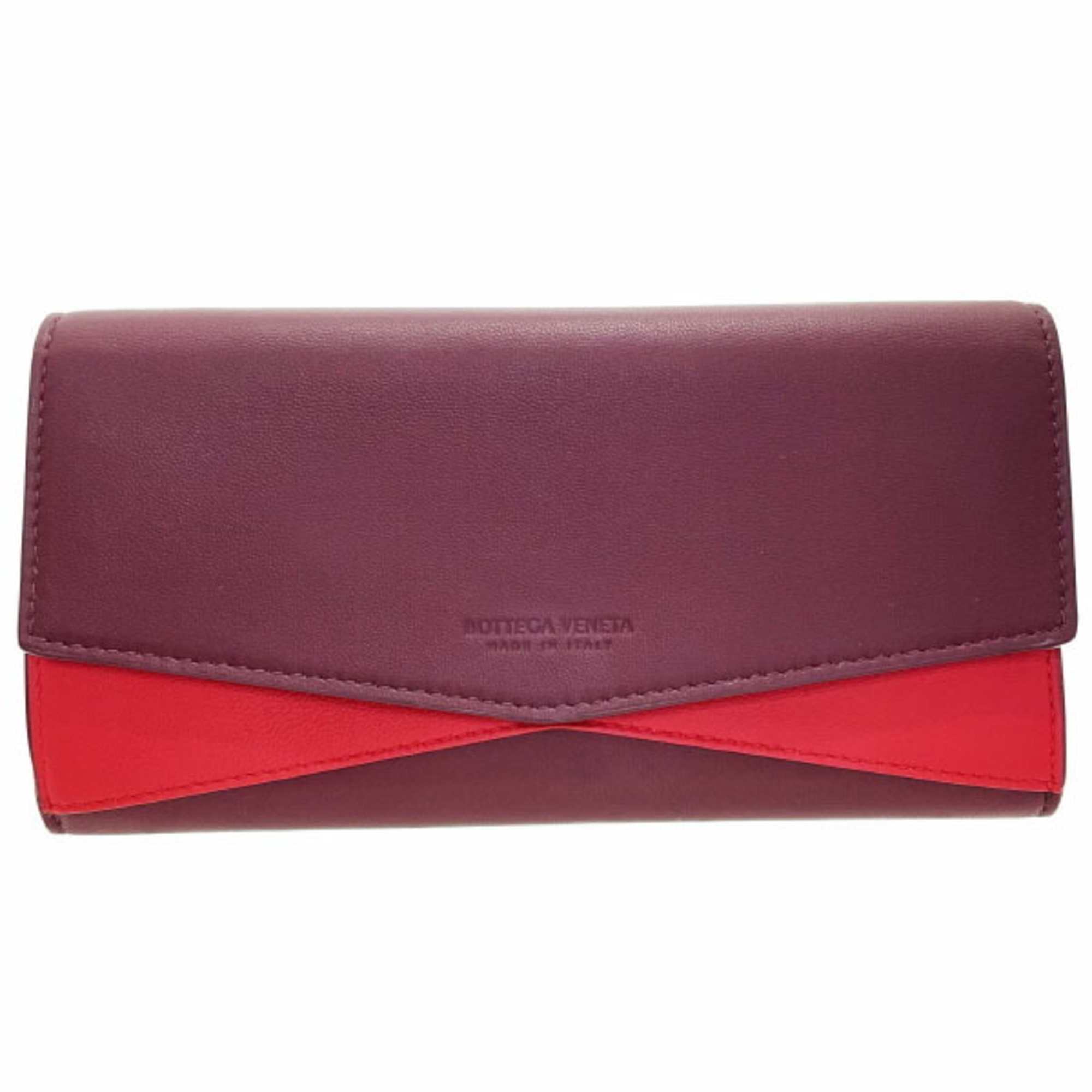 Bottega Veneta Bicolor Bi-Fold Long Wallet Leather Bordeaux Red 608260 Botteg...